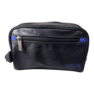 Empty Kenneth Cole Reaction Black Travel Toiletry Bag Shave Hygeine Blue Accents